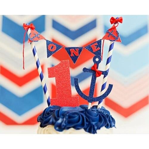 Personalized nautical sailor birthday cake buntings cupcake toppers banners baby shower party decoration doughnut food picks