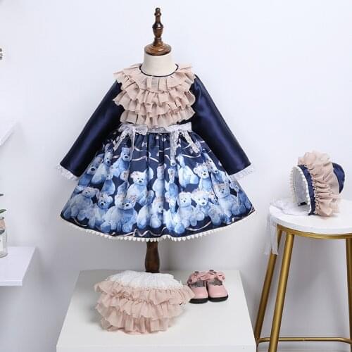 2021 Autumn Winter Bear Girls Dress Long Sleeves 2 3 4 5 6 7 Years Baby Princess Christmas Birthday Wedding Party Costume