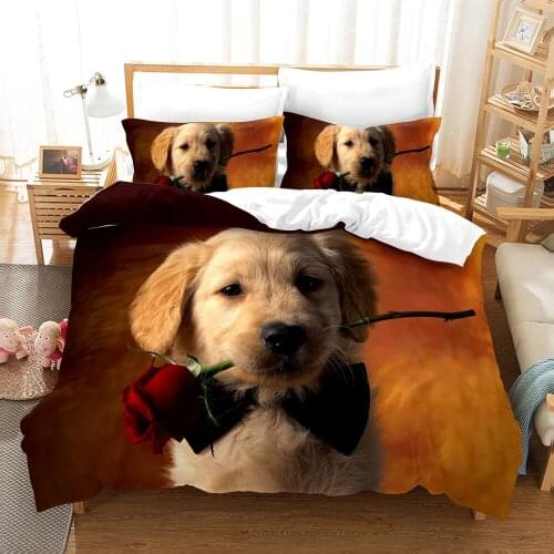 Dropshipping SINGLE only 1 Pillowcase Bedding For Boys Duvet Cover Set Bedding Dog N48 Animal Cartoon Christmas Single size rose