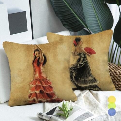 Retro Ballet Print Cushion Cover Dancer Pattern Linen Pillow Covers for Sofa Seat Couch Vintage Home Decor Accessories 45x45cm