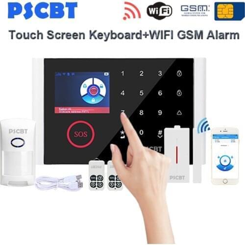 PS108 Touch Screen Panel GSM WIFI Alarm System Kit Pet Immunity Sensor Detector GSM Dialing for Business Home Alarms Security