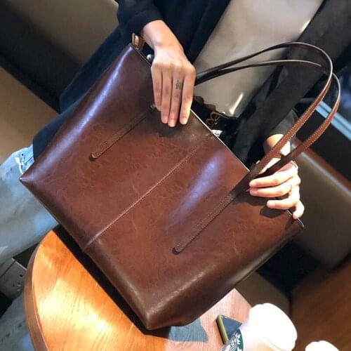 Ins Large Capacity Genuine Leather Handbag Fashion Retro Large Capacity Tote Bag Women Vintage Shoulder Bag Luxury Design