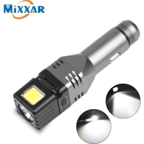 ZK20 LED Flashlight MINI Car Chargeable Lantern Torch Powerful Lamp Built-in Li-ion Battery Car Cigarette Lighter Socket