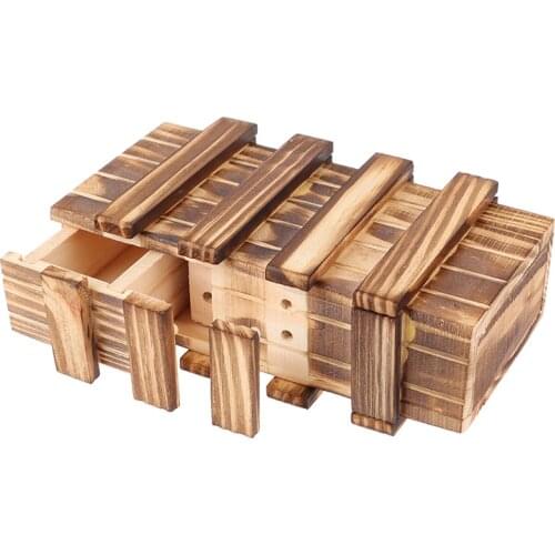 Vintage Wooden Puzzle Box with Secret Drawer Magic Compartment Brain Teaser Wooden Toys Puzzles Boxes Kids Wood Toy Gift