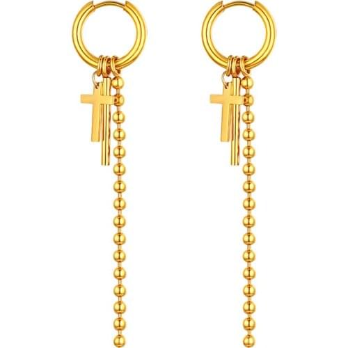 Hip Hop Cross Chain Pendant Dangle Earrings For Women Men Japan South Korean style Gold Silver Color Hanging Earring Wholesale