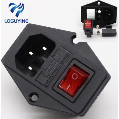 High quality Black Red 10A AC 250V 3 Terminal Power Socket with Fuse Holder NEW