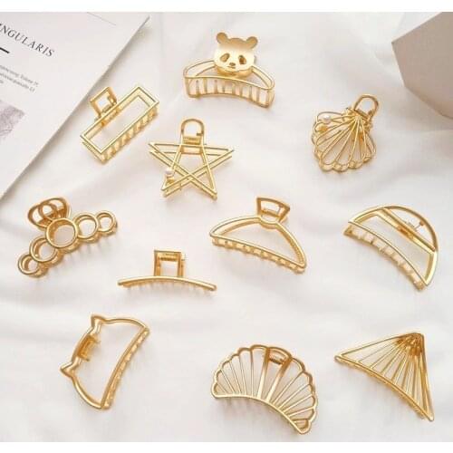 2021 New Women Elegant Gold Hollow Geometric Metal Hair Claw Vintage Hair Clips Headband Hairpin Hair Crab Hair Accessories