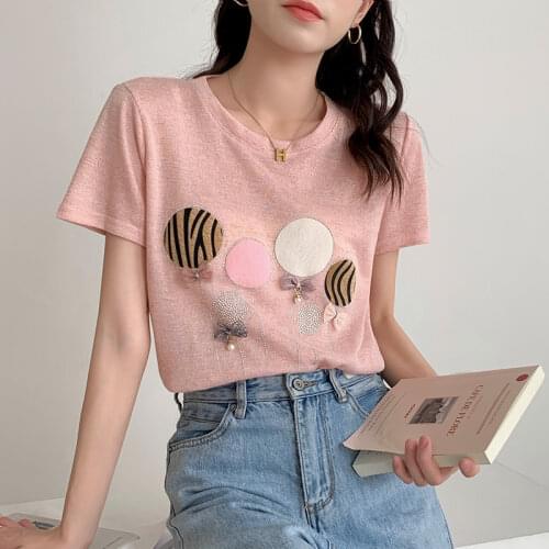 Pure Cotton Short-sleeved Womens T-shirt Summer 2021 New Womens Beaded Duck Print Top Woman Tshirts