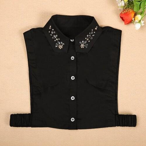 Women 's Fashion Fake collar shirt female black and white crystal cotton shirt collar embroidery female false