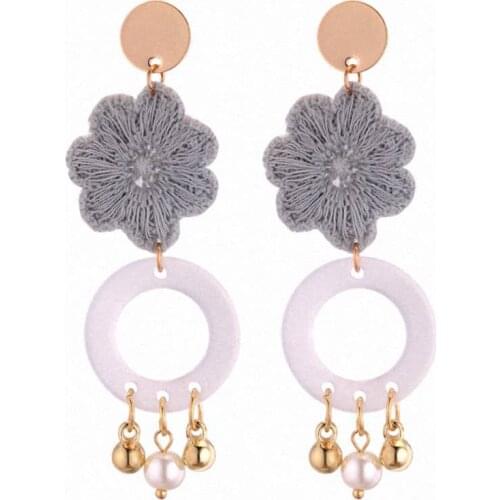 TONGKWOK Bohemia Exaggeration Dangle Earrings For Women Acrylic Tassel Flower Long Chandelier Earrings #131379