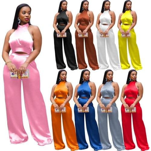 Adogirl Women Satin Two Piece Wide Leg Pant Set And Crop Top Tracksuit Casual Outfit Elegant Turtleneck Solid Matching Plus Size