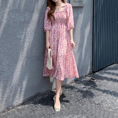 Bella 2020 new Summer Chiffon Long Maxi Dress Vintage Square Collar Female Purple Dress Casual Holiday Lady Beach Boho Vestidos