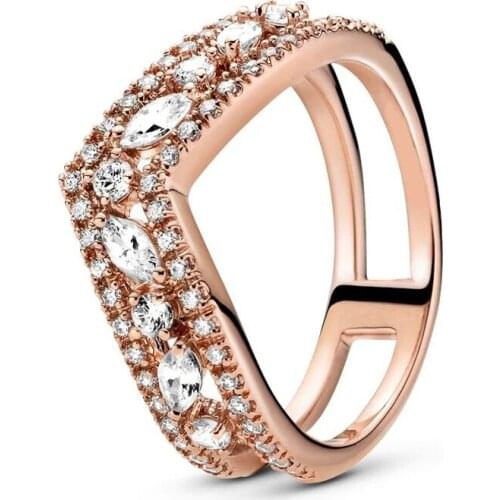 Authentic 925 Sterling Silver Sparkling Marquise Double Wishbone Fashion Ring For Pandora Women Bead Charm Gift DIY Jewelry