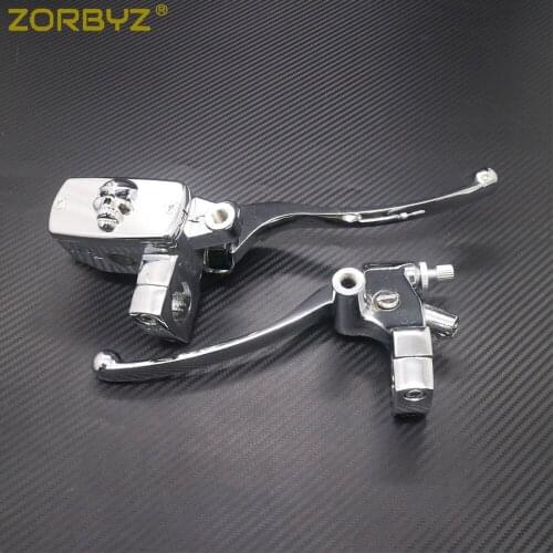 ZORBYZ 1'' 25mm Aluminum Chrome Handlebar Control Reservoir 14mm Bore Brake Clutch Levers For Kawasaki Honda Yamaha Suzuki