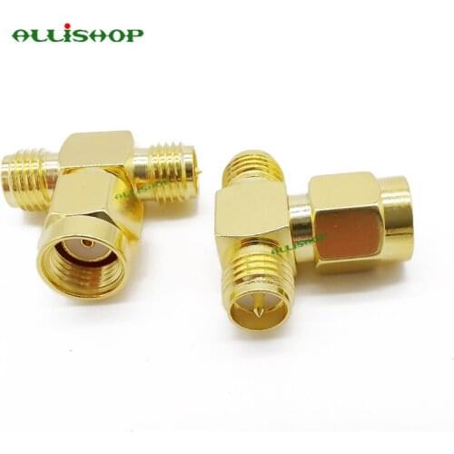 100Pcs RP SMA Male to RP SMA Female Triple T RF Adapter Connector 3 Way RP SMA Plug to Dual RP SMA Jack Splitter SMA Adapter