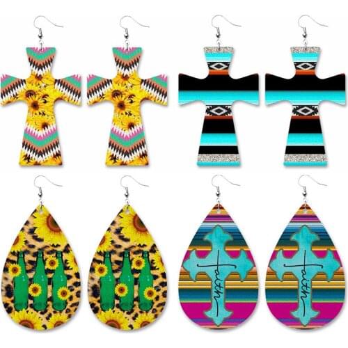 2021 New Drop Earring High Quality Jewelry Beer Cross Sunflower Geometric Cute Originality Handmade Leather Earrings for Party