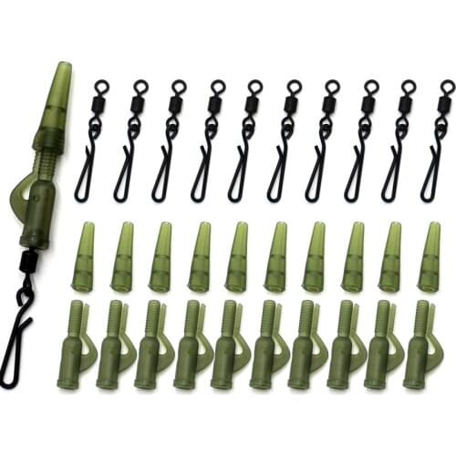 30pcs Carp Fishing Accessories Kit Rubber Lead Clips Anti Tangle Sleeve Quick Change Rolling Swivels Carp Rig Making Tackle