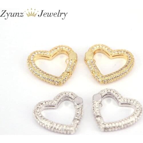 5PCS, Fully CZ Micro Pave Heart Carabiner Clasp with Easy Open Spring, Heart Spring Snap Clasp
