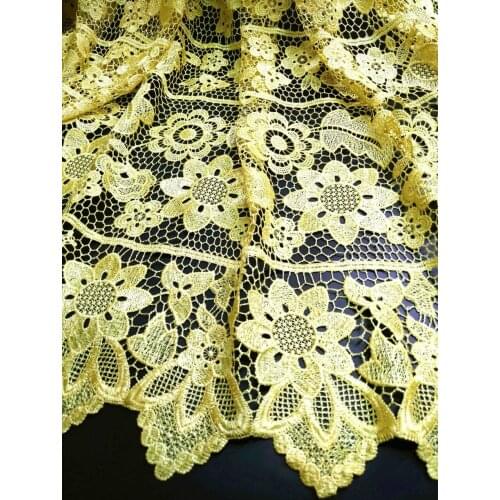 African guipure lace fabric high quality african cord lace fabric blue 5yards cheap nigerian wedding lace fabric Yellow ALZ-J009
