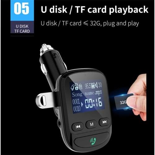 Bluetooth 5.0 MP3 Player Handsfree Car Kit FM Transmitter support TF Card U disk QC2.0 3.1A Fast Dual USB Charger Power Adapter