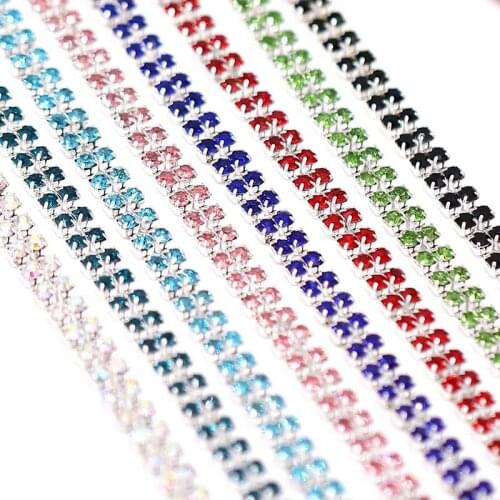 CJSIR 1 Yard 2Rows Rhinestone Cup Chain Silver Base with Claw Cloth Decoration Trim Applique Sew on Garment Bags Crafts