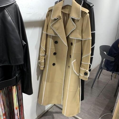 Long Leather Windbreak Womens Real Sheepskin Coat