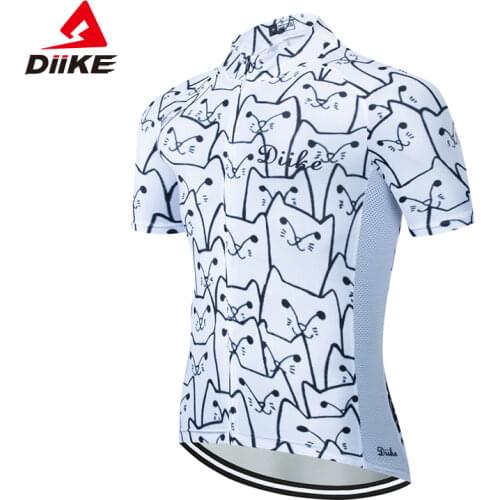DIIKE Breathable Unisex White Cartoon Cat Cycling Jersey Spring Anti-Pilling Eco-Friendly Bike Clothing Top Road Team Bicycle
