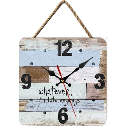 European Wood Grain Wall Clock 10 Inch Square Creative Retro Decoration Living Room Nordic Clocks With Lanyard Watch Home Gifts
