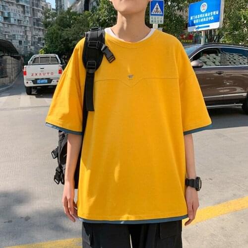 2021 Casual Simple Pure Color T-Shirt Oversized Teen Daily All-Match Cotton Clothing Summer High Quality Plain Color Unisex Top