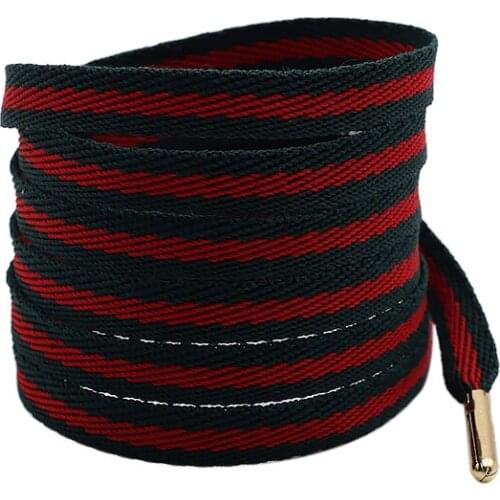Classic 8mm Green Red Ribbon Shoelaces Polyester Flat Laces Single Layer Shoestrings Plastic Tips DIY Replacement