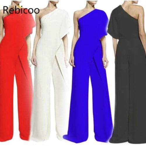Women Jumpsuit New Fashion One Shoulder White Jumpsuits Elegant Ladies Wide Leg Pants Casual Women Overalls