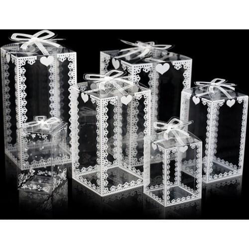 50pcs New Clear PVC Box Packing Wedding/Christmas Favor Cake Packaging Chocolate Candy Dragee Apple Gift Event Transparent Box