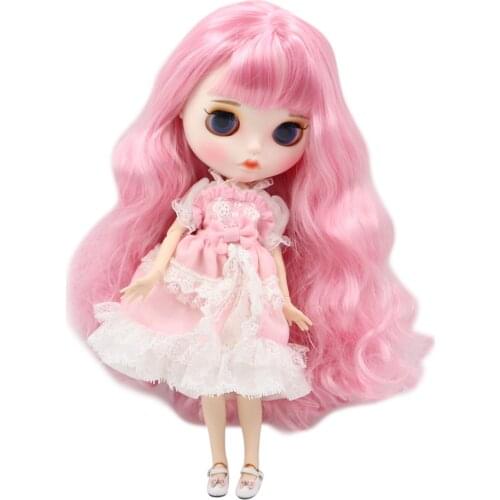 ICY DBS Blyth doll white skin joint body pink hair new matte face with eyebrows Lip gloss. No.BL1050/1017