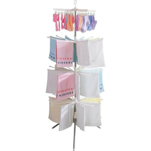 Multifunctional 3-Layers Folding Balcony Towel Sock Drying Stand Rack with Hooks Underwear Laundry Tripod drying Rack DQ0973-7