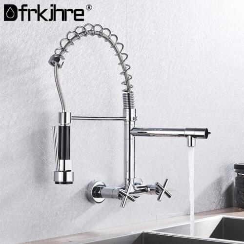 Wall Mounted Spring Chrome Kitchen Faucet Pull Down Hot And Cold Kitchen Sink Mixer Selection Kitchen Tap Sink Mixer Crane