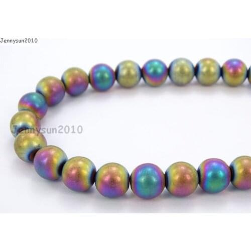 Natural Matte Multi-Colored Hematite 4mm Frosted Gems stones Round Ball Loose Spacer Beads 15'' 5 Strands/ Pack