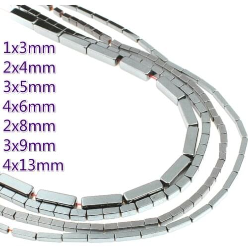 Natural Stone Hematite Rectangular Loose Beads Black Rectangular Beads Used to Make Jewelry DIY Bracelets Necklaces (15 Inch)