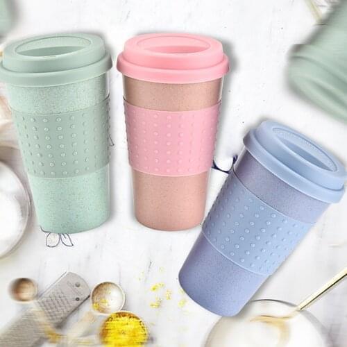 New Kitchen Wheat Straw Coffee Cup Mug Tumbler with Lid Eco-friendly Unbreakable Drinking Coffee And Tea Colorful Cup Mug
