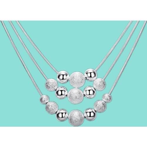 925 Sterling Silver Snake Chain Smooth Matte Beads Pendant Necklace For Women Charm Wedding Engagement Jewelry