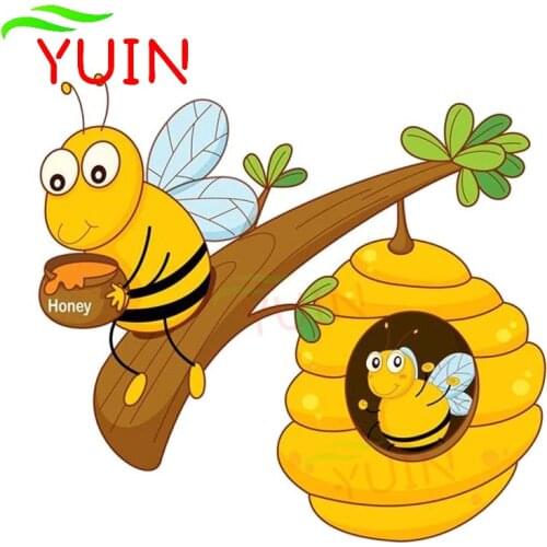 The Bee Sits on The Branch and Eats Honey Car Sticker Cartoon Style Fashion PVC Decoration High Quality Waterproof Decal 14*12cm
