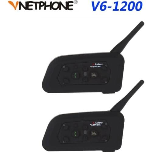 Vnetphone 2PCS V6-1200M Motorcycle Bluetooth Helmet Intercom for 6 Riders Casco Walkie Talkie Interphone Headset with mic