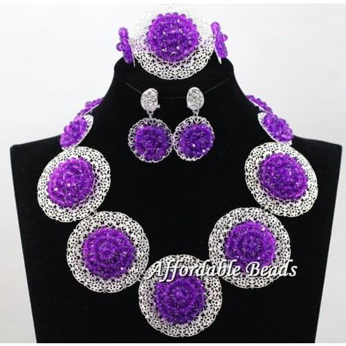 Silver Plated Womens Nigerian African Dubi Bridal Beads Wedding Jewelry Set Beaded Party Costume Jewelry Sets hx120