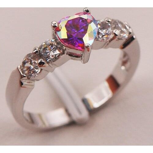 Rose Rainbow Crystal Zircon Fashion 925 Sterling Silver Ring Size 5 6 7 8 9 F674 Fashion Wholesale Jewelry Free Shipping