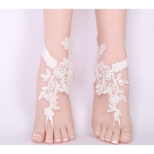 Sexy Wedding Lace Barefoot Sandals Beach Wedding Anklet white Sexy Jewelry Wedding Shoes 2018