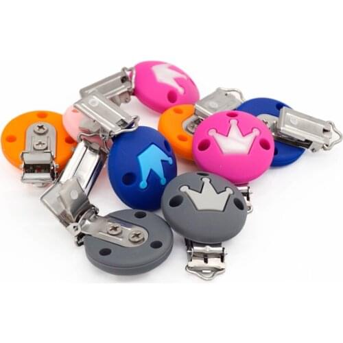 SUTOYUEN 5pcs Silicone Crown Baby Dummy Teether Pacifier Chain Clips DIY Craft Baby Soother Nursing Accessories Holder Clips