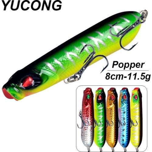 YUCONG 1PX Popper Fishing Lure 8cm-11.5g Floating Poper Bait Top Water Hard Bait Isca Artificial Carp Fishing Wobblers Pesca