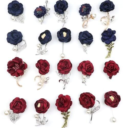 Red Royal Blue Rose Flower Brooch Women Men Jewelry Pin Bride Groom Collar Breastpin Brooches Corsage Dress Coat Accessories