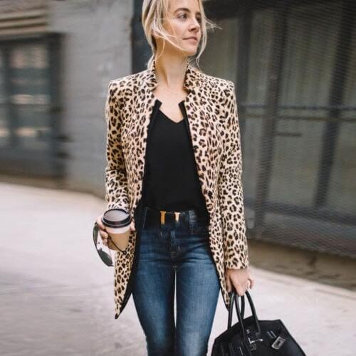 2019 Women Leopard Casual Autumn Winter Warm Jacket New Wind Coat Cardigan Leopard Print Long Coat chaqueta mujer