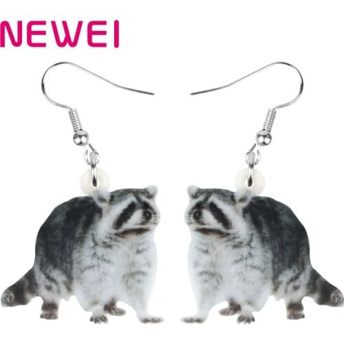 Newei Acrylic Gray Northern Raccoon Earrings Big Cute Animal Dangle Drop Jewelry For Women Girls Kids Fashion Ear Accessories