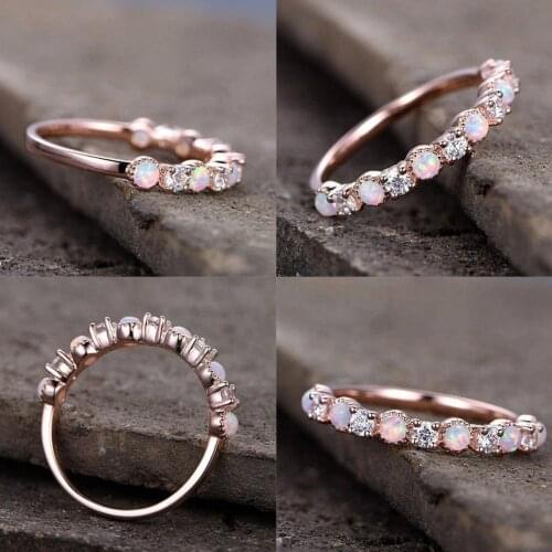 Girly Cute Crystal Pink Round Zircon Opal Ring Exquisite Gift Elegant Wedding Fashion Women Party Jewelry Y3G2